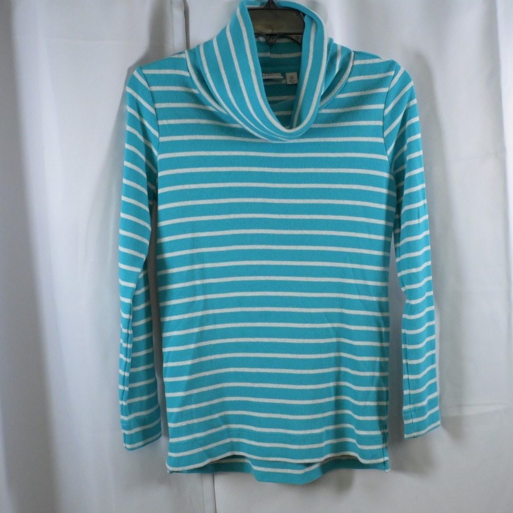 L.L. Bean Blue White Stripe Cotton Cowl Neck Long Sleeve‎ Sweater Women's XS